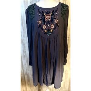 JODIFL Blue Embroidered Boho Mini Dress - Size Medium